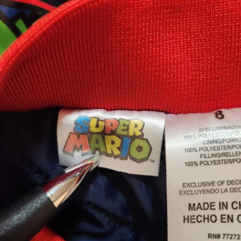 Kids Super Mario Bomber Jacket‎ Navy Red White Full Zip Mario Bowser Luigi Sz 8